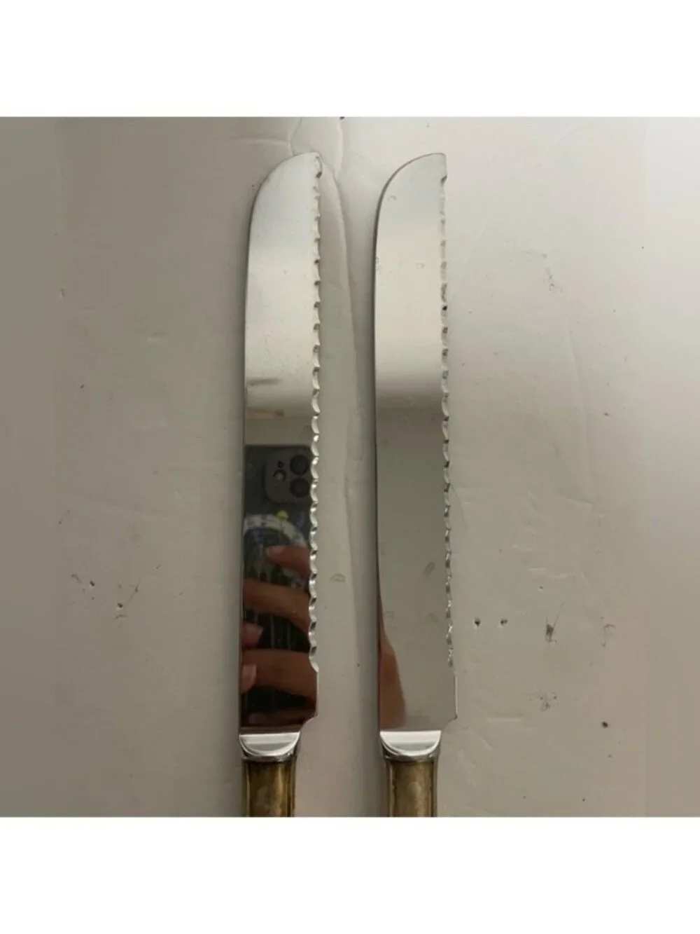 Vintage Calegaro Italy Serrated Bread Knives Set of 2 Silverplate Stainless MCM